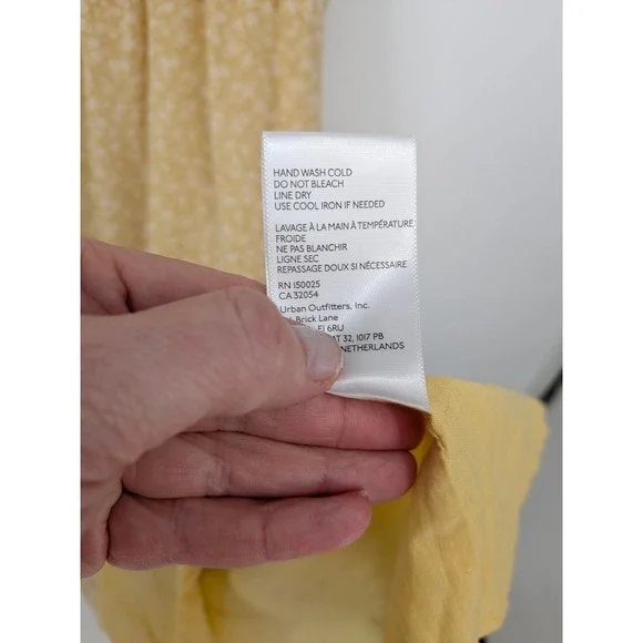 Urban Outfitters Midi Dress Women XS Yellow Floral Smocked Puff Sleeve Milkmaid - Picture 6 of 10